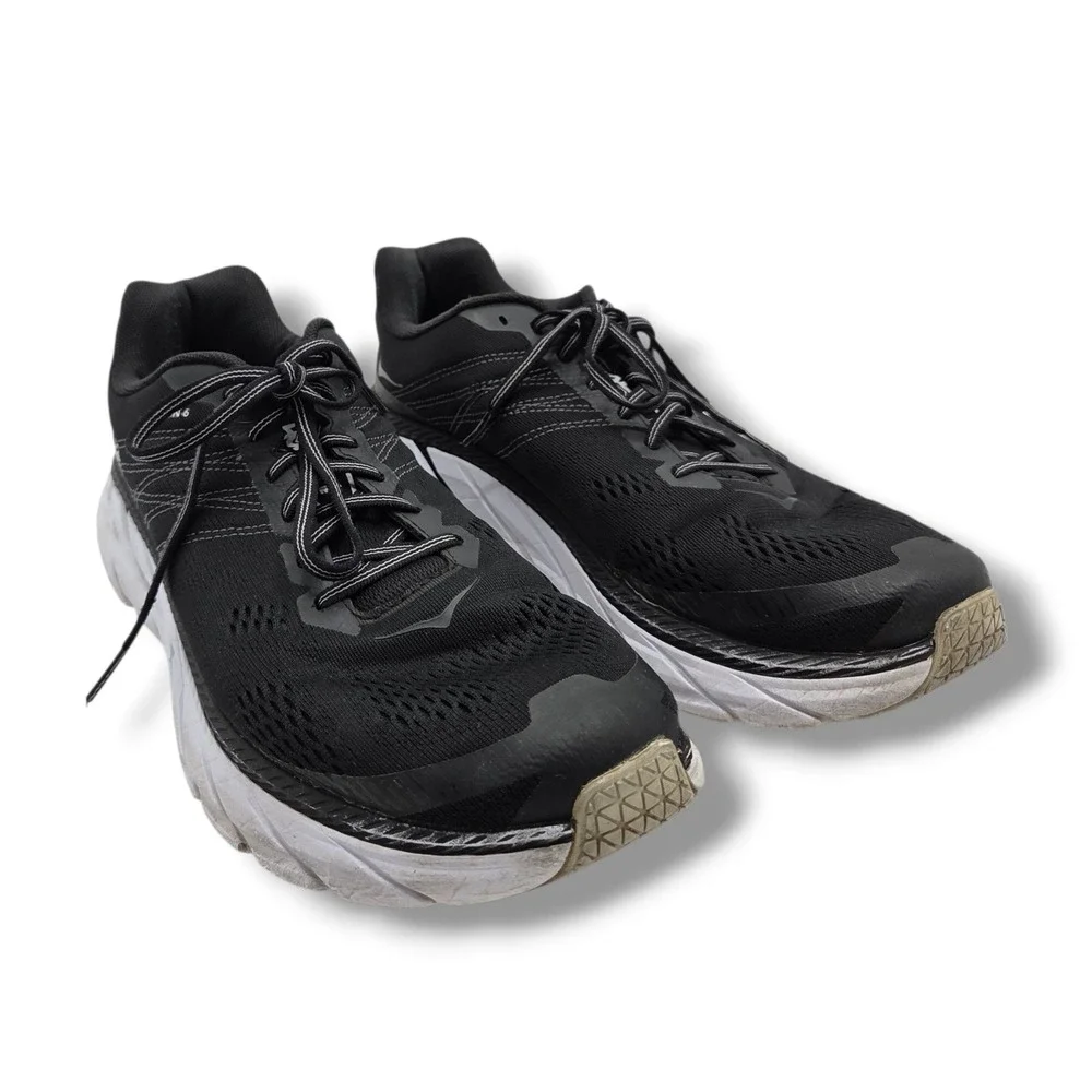 Hoka One One Clifton 6 Sneakers Mens‎ 12 Black White Running Shoes